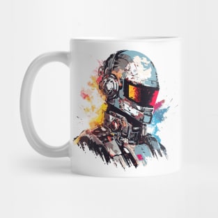 Man With Helmet Video Game Character Futuristic Warrior Portrait  Abstract Mug